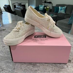 Like new - Kate Spade Keds Glitter Sneakers - Silver White